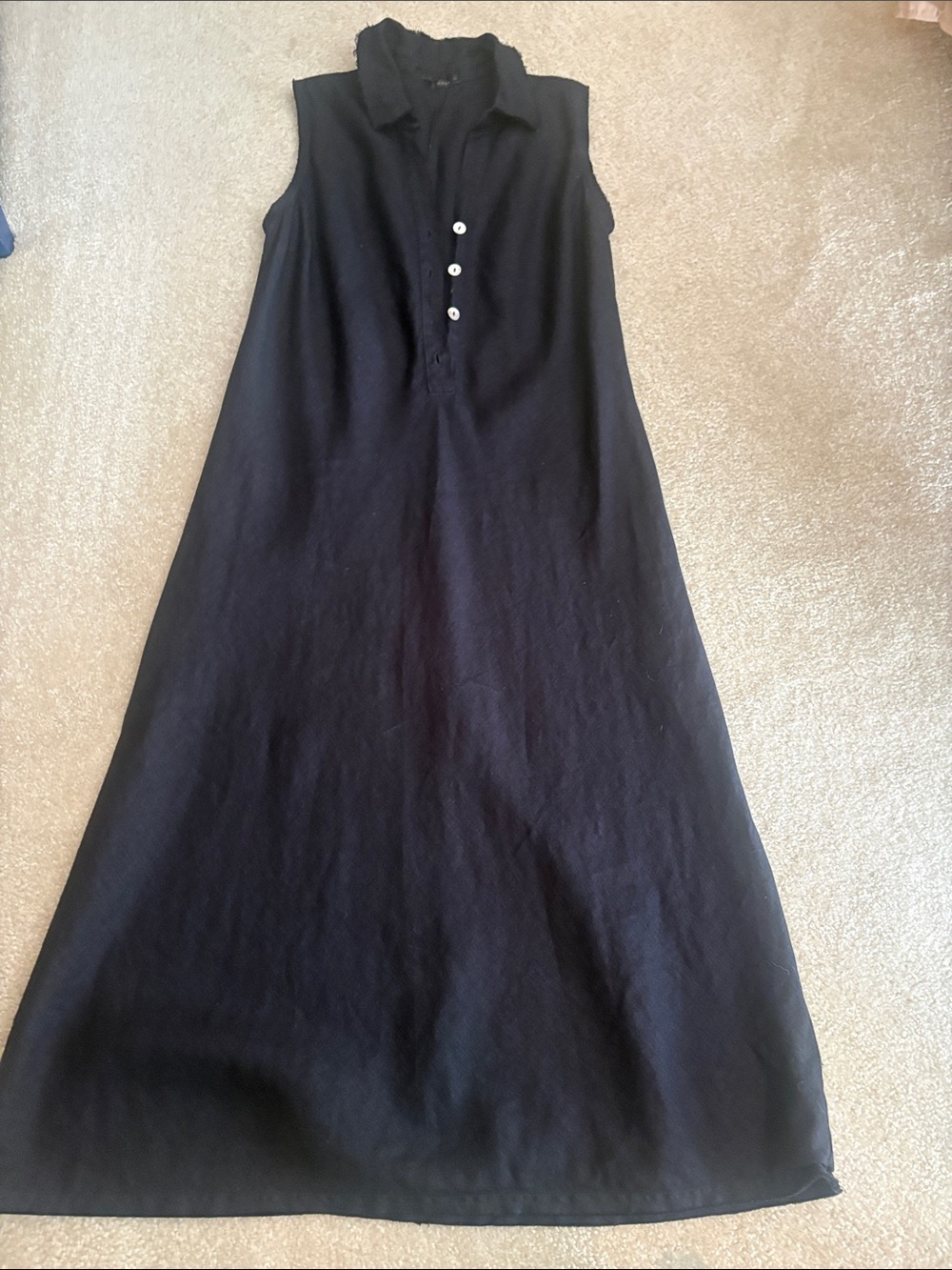 cut loose Sleeveless Black Polo Maxi Dress with Button Placket